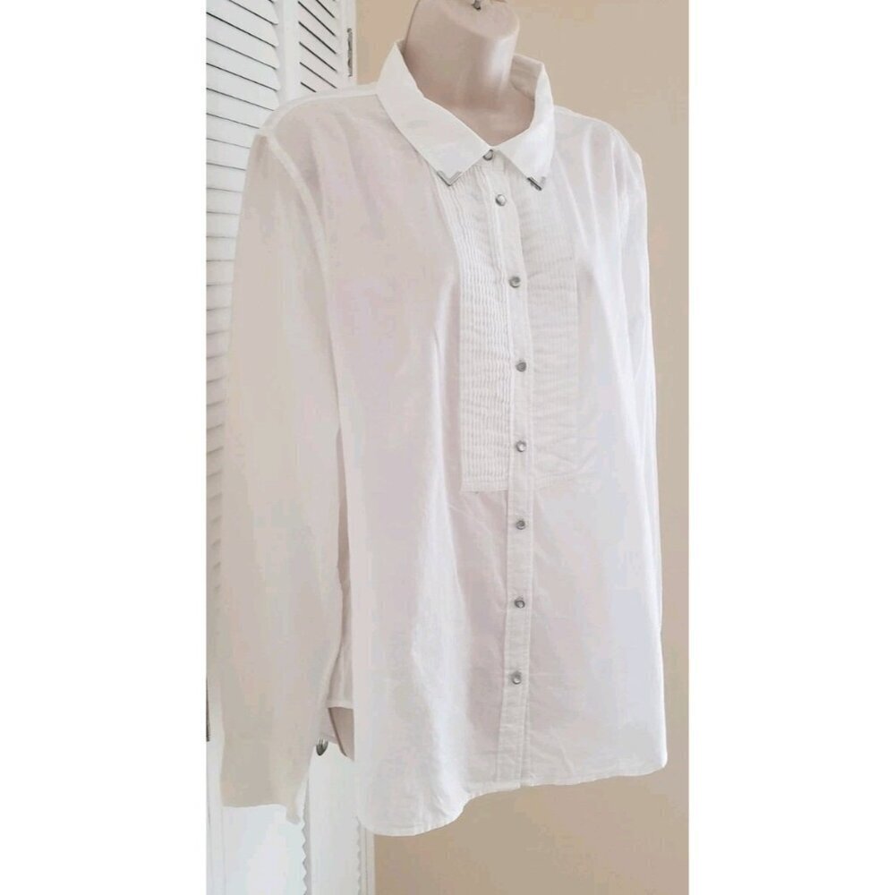 TWO BY VINCE CAMUTO WHITE LONG SLEEVE BUTTON DOWN BLOUSE SHIRT XLARGE - Picture 2 of 7